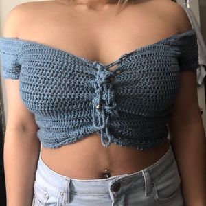 Off shoulder knit crop top